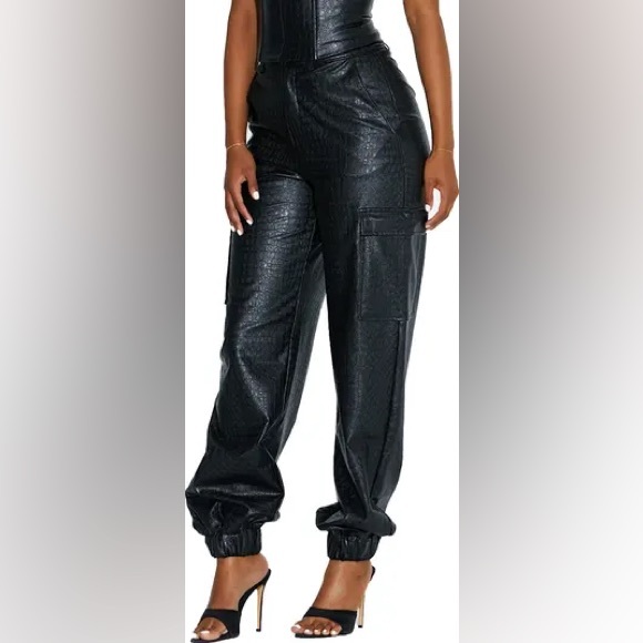 Naked Wardrobe The Crocodile Faux Leather Joggers - Picture 2 of 5